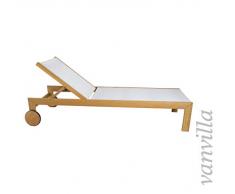 vanvilla Sonnenliege Gartenliege Holz Relaxliege Liegestuhl Ramos Bespannung Weiss