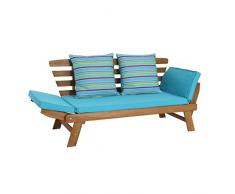 greemotion Multifunktionsbank Borkum akazie/blau, inklusive Kissen, als Sofa und Liege nutzbar, Gartenbank aus FSC® Akazienholz, Holzbank mit leicht schräger Rückenlehne