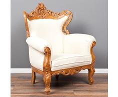 LEBENSwohnART Sessel Karma Teak & Stoffbezug Natural/Creme Armlehnenstuhl Massivholz