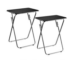 Aingoo 2 er set Klappbar Beistelltisch Metallgestell mit Holztischplatte sehr Platzsparend und Robust, kann auch als Campingtisch,Klein Kaffeetisch,Gartentisch,Arbeitstische,schwarzer+silber