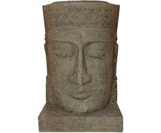 korb.outlet XXL Wasserlauf Steinguss Khmer Kopf/Angkor Watt Brunnen Buddha Figur Garten-Teich/Stein-Figur Lavastein Wasserfall Outdoor frostfest (190cm)