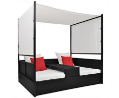 Tidyard Doppel-Liegebett Rattan-Liegebett für 2 Personen Mit verstellbarem Sonnendach,Doppel-Sonnenliege Mit Abnehmbares,verstellbares Sonnendach,Teetisch,Gartenliege Terrasse Garten Loungliege