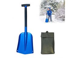 Covok Schneeschaufel Aus Aluminiumlegierung,Zerlegbare Lawinenschaufel T-Grip,Notschaufel,Leichtes Tragbares,Einziehbare Schaufel,FüR Auto/Garten SchneeräUmung,Blau(Stofftasche +Schaufel)