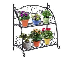 DOEWORKS 2 Etagen Metall Pflanzenständer Blumentreppen Blumentopf Gartenregal Lagerregal Topfhalter für Indoor Outdoor, Schwarz