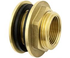 SHYNE Premium 3/4 Zoll Regentonnendurchführung aus Messing + 2X Gummidichtungen für Wasserhahn, Zapfhahn an Fass, Regentonne, Tanks rostfrei