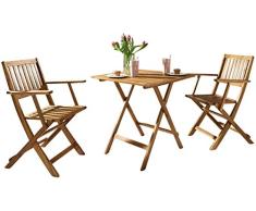 SAM 3-TLG. Balkongruppe Camelia, Akazien-Holz, 1 Tisch 62x62 cm + 2 Klappstühle, Set klappbar, massives Balkonset