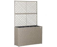 Casaria Blumenkasten mit Rankgitter Rankgitter aus handgewobenem Polyrattangeflecht 3 Innentöpfe herausnehmbar Blumentopf Creme