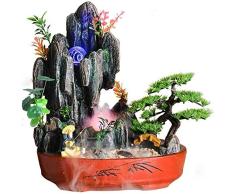 ANXWA Zimmerbrunnen Harz-Tischplatten-Wasser-Brunnen Retro- Rockery-Innenwasserfall Feng Shui-Eigenschaft Die Mit LED-Ball Für Inneneinrichtung Mit Zerstäuber 30 * 25 * 35CM Beruhigt
