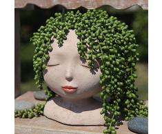 Truedays Blumentopf, 12.5cm Rund Blumentopf Groß, Weiblicher Kopf Design Pflanzgefäß mit Bodenlöchern, für Innen Im Freien