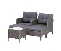 Outsunny 5-TLG. Polyrattan Gartenmöbel Sitzgruppe Gartenset Sofagarnitur Garnitur Lounge mit Kissen Dunkelgrau 2 x Sessel 1 x Couchtisch 2 x Hocker