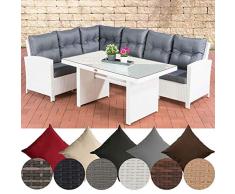CLP Polyrattan Garten-Set BERMEO mit Esstisch, Eckbank und Sitzpolstern | Sitzgruppe mit Aluminium-Untergestell Weiß, eisengrau