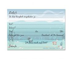 12 Einladungskarten im Set Zum Geburtstag / Kindergeburtstag mit Motiv Ozean, Unterwasserwelt, Schwimmbad, Freibad, Poolparty. Einladungen für Jungen und Mädchen (12 Einladungen)