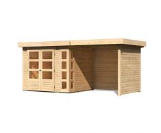 Woodfeeling 19 mm Gartenhaus Kerko-3 (naturbelassen 240 cm Schleppdach mit Rück- und Seitenwand)