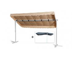 GRASEKAMP Qualität seit 1972 Standmarkise Dubai Beige 375 x 225 cm mit Schutzhülle Terrassenüberdachung Raffmarkise Mobile Markise Ziehharmonika