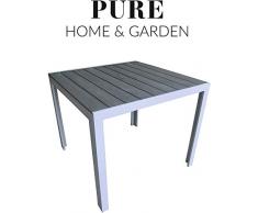 Pure Home & Garden Aluminium Gartentisch Fire mit Polywood Tischplatte, 90x90 absolut wetterfest, Silber aus dem Hause