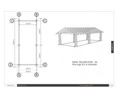 JUNIT RBP14,6x6m, H.2,7-3m Rundbohlen Pavillon Gartenpavillon Carport Massivholz 20cm Baumstäme