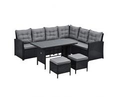 SVITA Monroe Polyrattan Ecksofa Rattan-Lounge Esstisch Gartenmöbel-Set Sofa Garnitur Couch-Eck (Lounge Set, Schwarz)