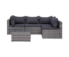 vidaXL Garten Sofgarnitur mit Polstern Kissen 5-TLG. Gartensofa Gartenmöbel Lounge Set Gartenset Sitzgruppe Sitzgarnitur Gartengarnitur Poly Rattan Grau
