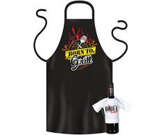 Set mit lustiger Fun Kochschürze /Grillschürze: Born to Grill + Mini T-Shirt: It´s Grill Time - Goodman Design®