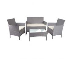 Mendler Poly-Rattan Garten-Garnitur HWC-D82, Sitzgruppe Lounge-Set ~ grau mit Kissen Creme