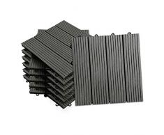 UISEBRT 11x Terrassenfliesen WPC 30x30cm - Balkonfliesen Garten klick Fliese in Holz Optik Optik Bodenbelag mit Drainage (11 Stück 30x30cm - 1m², Anthrazit)