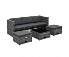 vidaXL Gartenmöbel 4-TLG. mit Auflagen Lounge Sofa Sitzgruppe Garten Garnitur Sitzgarnitur Gartenset Gartensofa Ottomane Tisch Poly Rattan Grau