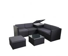 Mendler Poly-Rattan-Garnitur HWC-D21, Gartengarnitur Sofa Set ~ anthrazit, Kissen grau ohne Deko-Kissen