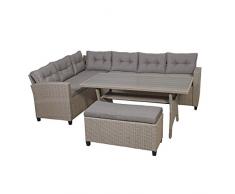 Mendler Poly Rattan Garnitur HWC-E96, Garten-/Lounge-Set Sofa Sitzgruppe, 238cm Spun Poly halbrundes Rattan Tischplatte WPC grau