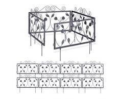 Relaxdays 12 teiliges Beetzaun Set Goth, Beetbegrenzung, Beeteinfassung zum Stecken, 12 Zaunelemente mit Blatt Ornamenten