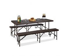 Relaxdays Bierzeltgarnitur klappbar Bastian, 3-teiliges Gartenmöbel Set, einfarbig, H x B x T: 73 x 180 x 75 cm, braun