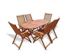 Festnight- 7-TLG. Faltbares Garten-Essgruppe mit 6 Stühle Akazienholz | Gartenm?Bel 1 Klapptisch und 6 Klappstuhl | Gartentisch Gartenstuhl Gartengarnitur Sitzgruppe Klappbar