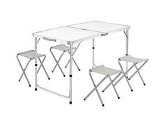 Casaria Campingtisch Klapptisch Höhenverstellbar 4 Stühle Klappbar Griff Aluminium 120x60x70 cm Gartentisch Camping Weiß