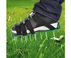TIMESETL Rasenbelüftungsschuhe Rasenlüfter Schuhe mit 4 Verstellbare Gurte, Rasenbelüfter Nagelschuhe mit 5cm Nägel für Garten Hof - Grün