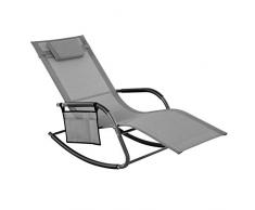 SONGMICS Sonneninsel, Gartenstuhl, Sonnenliege, Schaukelstuhl mit Kopfstütze und Seitentasche, Eisengestell, Kunstfasergewebe, atmungsaktiv, komfortabel, bis 150 kg belastbar, grau GCB23GY