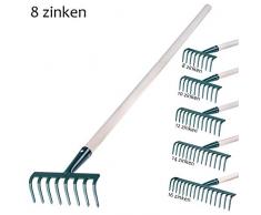 KADAX Rechen aus Metall, Flache Harke mit Stiel aus Holz, Laubbesen für Garten, Beet, Laubrechen, Rasenrechen, grün, Gartengerät, Heurechen, Gartenwerkzeug, Gartenharke (8 Zinken)
