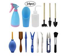 BETOY Mini Gartenarbeit Werkzeug, 14 pcs Garten Werkzeug Set Sukkulenten Werkzeuge Indoor Mini Hand Gardening Tool-Set für drinnen und draußen, Bonsai-Pflanzenpflege