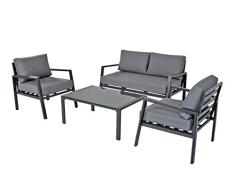 lifestyle4living Loungemöbel Set (Premium) aus Aluminium, grau-anthrazit, wetterfest, 4-teilig | Modernes Garten Lounge Set mit Aluminiumgestell für 4 Personen