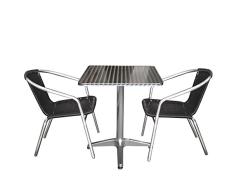 Multistore 2002 3tlg. Gartenmöbel Balkonmöbel Set Bistrotisch, Aluminium, 60x60cm + 2X Bistrostuhl, Aluminiumgestell, Polyrattanbespannung, stapelbar