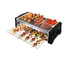 Tischgrill Elektrisch Barbecue Elektrogrill für 6 Personen, Doppelschicht mit Auffangschale, Verstellbare Temperatur, Grillen im Haus, auf Dem Balkon Oder im Garten 2000W