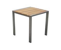 OUTFLEXX stilvoller Kaffeetisch aus hochwertigem, massivem Teakholz und solidem 304er Edelstahl, 45 x 45 x 46 cm, Gartentisch, Esstisch, Holztisch, Hocker in Naturoptik, pflegeleicht und wetterfest