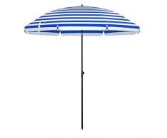 SONGMICS Sonnenschirm, Ø 180 cm, Sonnenschutz, achteckiger Strandschirm aus Polyester, Schirmrippen aus Glasfaser, knickbar, mit Tragetasche, Garten, Balkon, Schwimmbad, blau-weiß gestreift GPU65WU