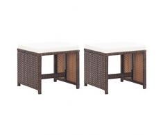 Festnight 2 STK. Gartenhocker mit Sitzkissen Sitzhocker Hocker Rattanhocker Gartenmöbel Fußhocker Garten Balkon Terrasse Poly Rattan Braun 41 x 41 x 35 cm