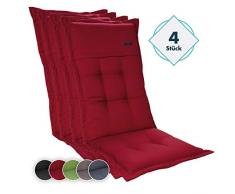 Homeoutfit24 4-Stück Gartenstuhl Auflage (123 x 50 x 8) Elbe, Hochlehner-Auflage aus Dralon, hochwertig, waschbar und pflegeleicht, in Rot