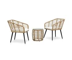 Tidyard 3 teilige Garten Sitzgruppe Balkonmöbel Rattan Set für 2 Personen Balkonset Gartenmöbel Set Sitzgarnitur Gartengarnitur Gartenstuhl mit Tisch für Garten Balkon Terrasse, Eiche