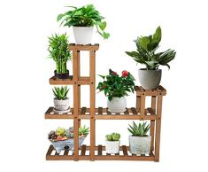 Astory Kiefernholz Pflanzenständer, Blumenregal Pflanzenständer Mehrschichtiger vertikaler Pflanzerhalter Blumenregalregal Innen-Außenblumenleiter Treppenlagerregal (4 Ebenen 10 Blumentöpfe)