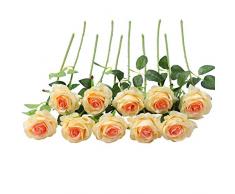 JUSTOYOU 10 Pack Seide Künstliche Rose Blumen Brautstrauss Blumen(Champagner)