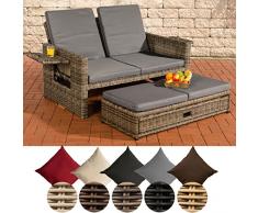 CLP Polyrattan 2er-Loungesofa Ancona 5mm I Rundrattan Garten-Sofa Mit Ausziehbarem Fußteil Und Verstellbarer Rückenlehne I Grau Meliert, eisengrau