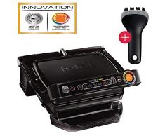 Tefal OptiGrill+ Plus intelligenter Kontaktgrill + MF Reinigungs-Bürste, 6 Grillprogramme, Ideale Grillergebnisse von blutig bis durchgebraten, antihaftversiegelte Abnehmbare Aluguss-Platten, schwarz