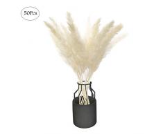 Cratone, 50 Stück natürliches, getrocknetes, kleines Pampasgras, künstliche Blumen, Schilfrohrfedern für Zuhause, Hochzeit, Dekoration