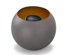 Solar Feuerschale mit LED Flammenlicht - Abmessungen (D x H): 25 x 21 cm - Flammeneffekt durch 24 LEDs - massives matt-graues Metalldesign - Feuerstelle Feuerkorb Solarleuchte Garten, esotec 102365